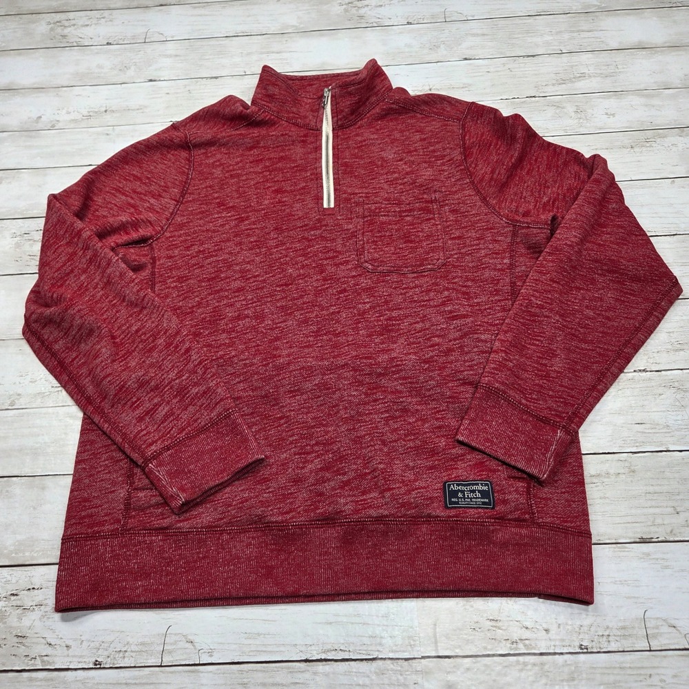 Abercrombie & Fitch Muscle Fit Quarter Zip Pullover Mens M Red Marl Space Dye